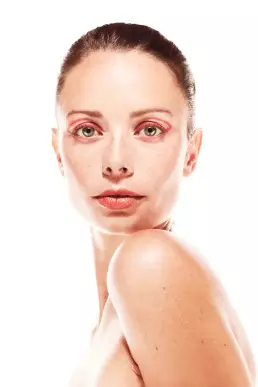 woman bright red makeup beauty
