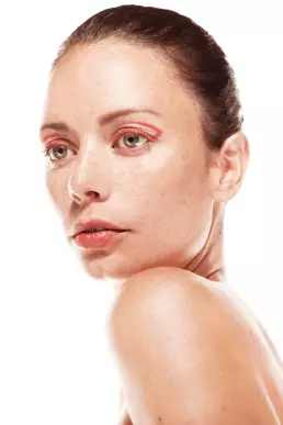 woman bright red makeup beauty