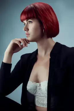 Woman hair top light red