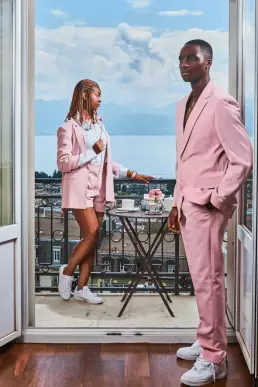 pink black man woman lake